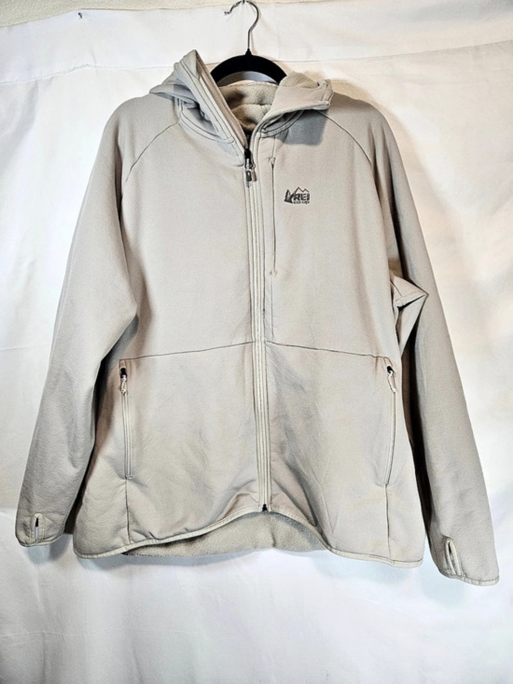 REI Co-op Active Pursuits Full-Zip Midweight Hoodie Tan 3XL Thumb Holes Utility
